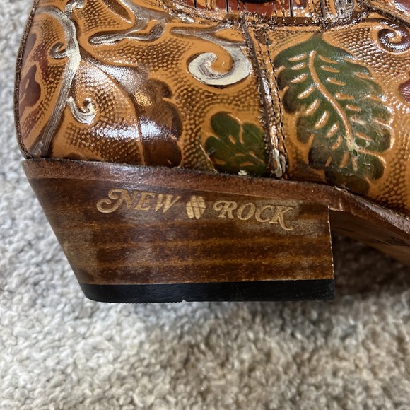 New Rock Leather Ankle Boots Womens 39 US 8 Floral Tooled Western M-GY501C-C3 - Picture 9 of 10